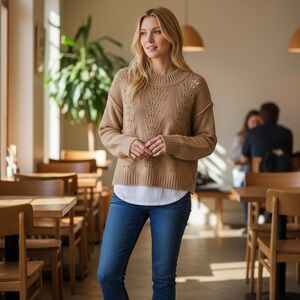 NEW NWT Free People Sweater Bell Song Beige Medium Sandcastle Knit Mock Neck